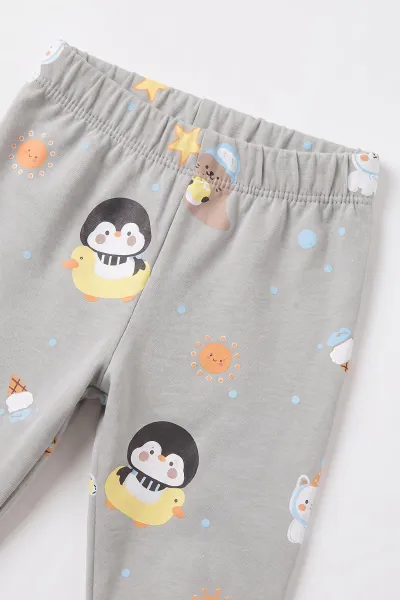 Gri (9-18 Ay) Penguen Baskılı İki İp Kız Bebek İkili Takım 495732