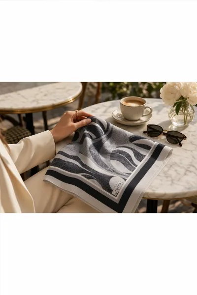 Gri 90x90 Cm Dijital Baskılı Armonia Desen Soft Eşarp 498626