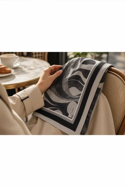 Gri 90x90 Cm Dijital Baskılı Armonia Desen Soft Eşarp 498626
