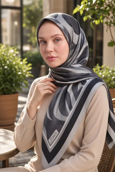 Gri 90x90 Cm Dijital Baskılı Armonia Desen Soft Eşarp 498626