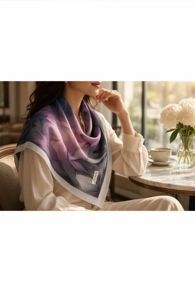 Gri 90x90 Cm Dijital Baskılı Botanica Desen Soft Eşarp 498471
