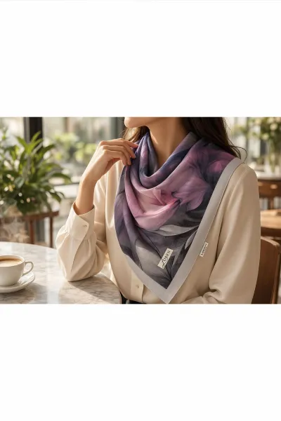 Gri 90x90 Cm Dijital Baskılı Botanica Desen Soft Eşarp 498471