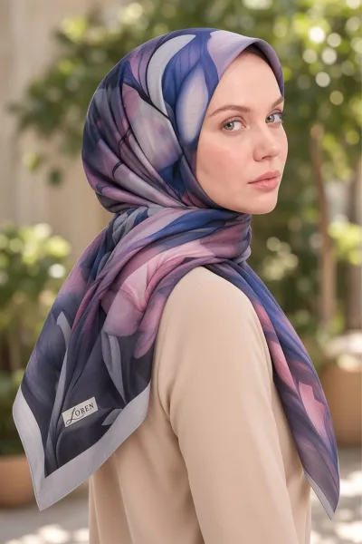 Gri 90x90 Cm Dijital Baskılı Botanica Desen Soft Eşarp 498471