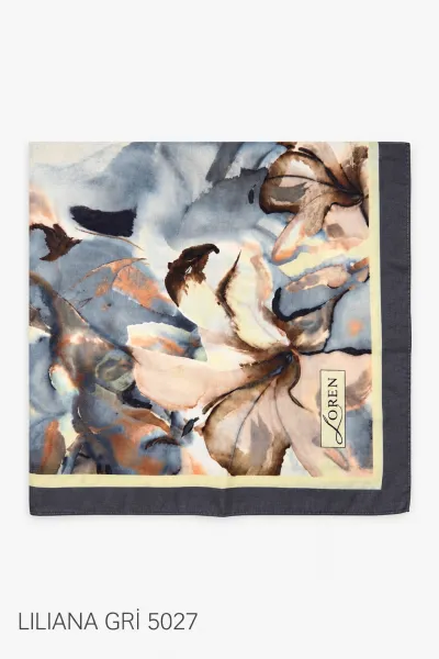 Gri 90x90 Cm Dijital Baskılı Liliana Desen Soft Eşarp 498486