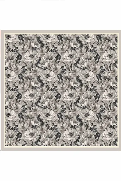 Gri 95x95 Cm Dijital Baskılı Botanik Desen Soft Eşarp 473308