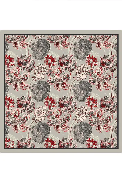 Gri 95x95 Cm Dijital Baskılı Mercan Desen Soft Eşarp 473271