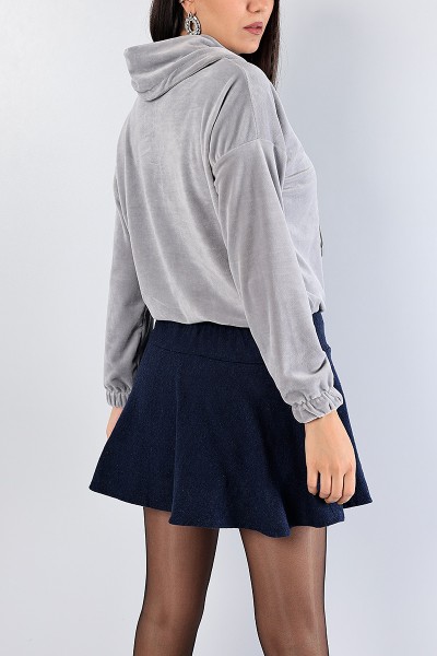 Gri Astronot Yaka Bayan Kadife Sweat 81287