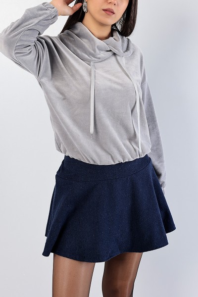 Gri Astronot Yaka Bayan Kadife Sweat 81287
