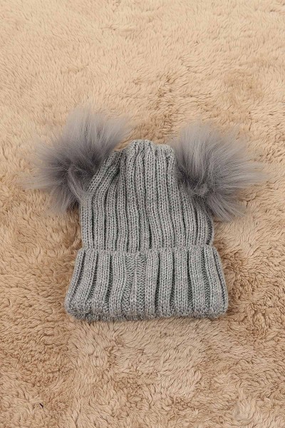 Gri (Atkı: 115 cm Bere: 19 cm) Çift Ponpnlu Atkı Bere 151906