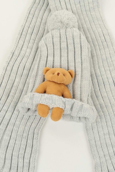 Gri (Atkı: 92 cm Bere: 19 cm) Ponpnlu Ayı Oyuncaklı Atkı Bere 144820
