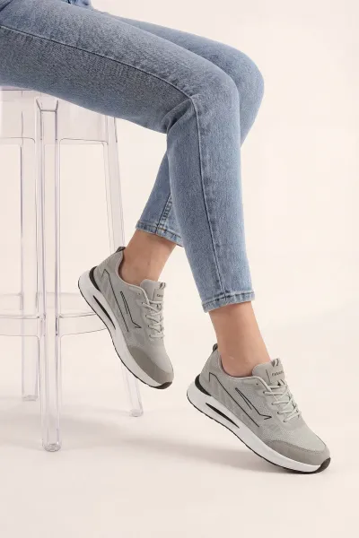 Gri Bağcıklı Kalın Taban Kadın Spor Ayakkabı 439283