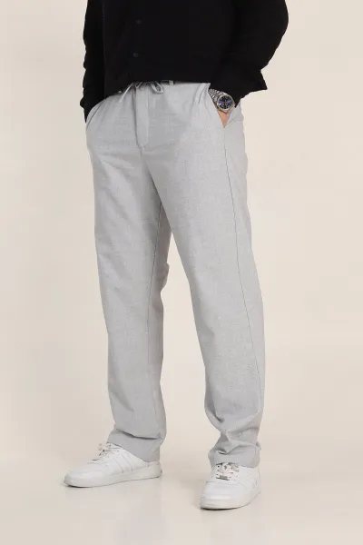 Gri Baggy Bel Arkası Lastikli Gofre Kumaş Erkek Pantolon 349734