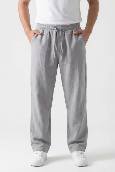 Gri Baggy Belden Bağlamalı Erkek Pantolon 445658