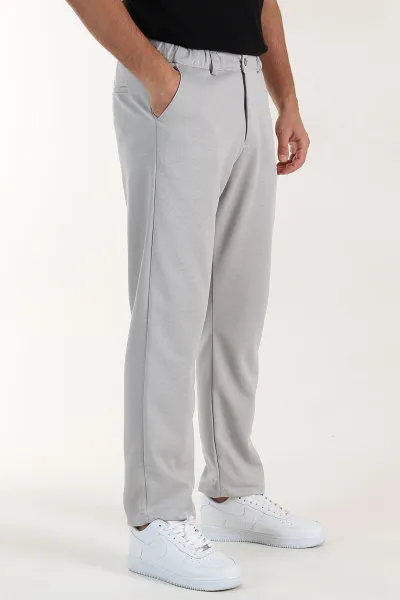 Gri Baggy Dokulu Bel Arkası Lastikli Erkek Pantolon 397936