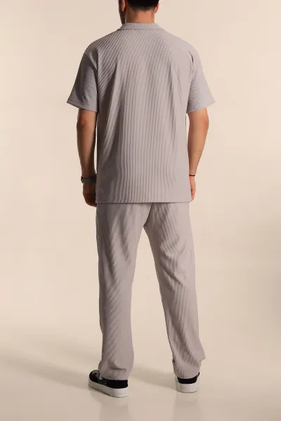 Gri Baggy Jakarlı Polo Yaka Tişörtlü Eşofman Takımı 269186