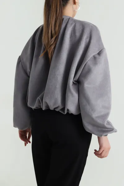Gri Balon Bomber Kadın Süet Mont 484002