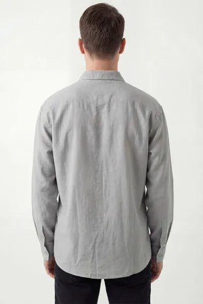 Gri Bambu Keten Oversize Erkek Gömlek 449841
