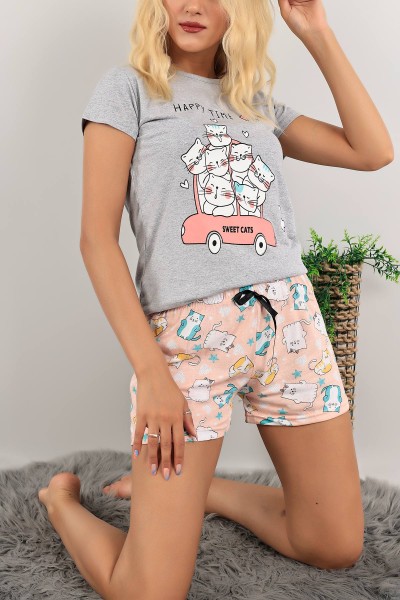 Gri Baskılı Bayan Pijama Takımı 125306