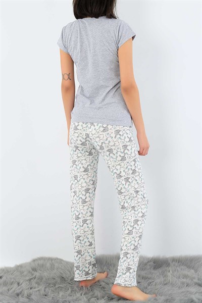 Gri Baskılı Bayan Pijama Takımı 32120