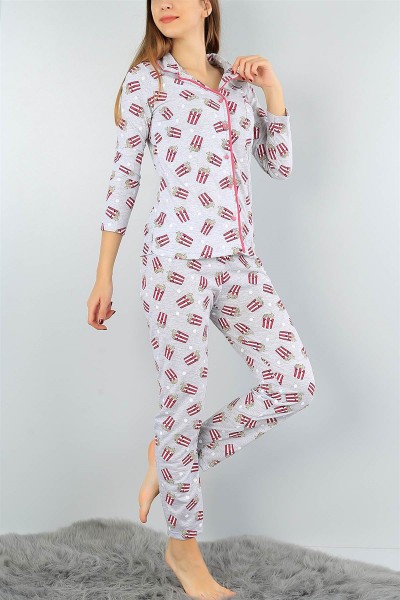Gri Baskılı Bayan Pijama Takımı 46710