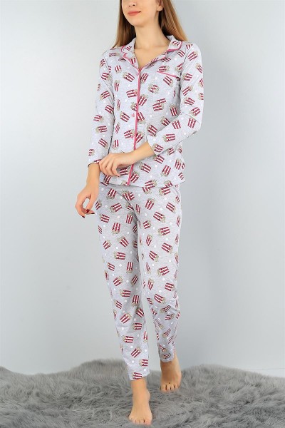 Gri Baskılı Bayan Pijama Takımı 46710