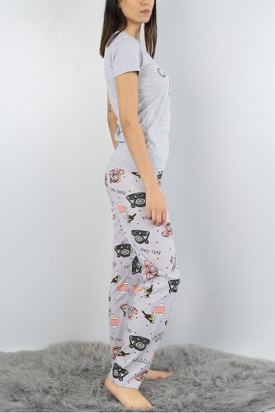 Gri Baskılı Bayan Pijama Takımı 52106