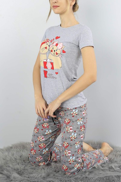 Gri Baskılı Bayan Pijama Takımı 52129
