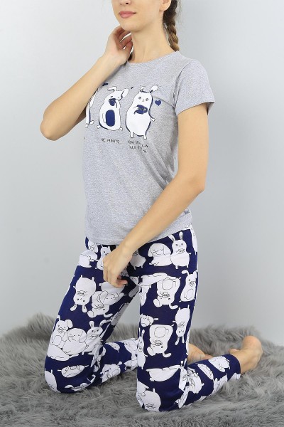 Gri Baskılı Bayan Pijama Takımı 52143