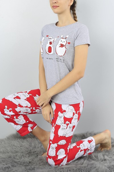 Gri Baskılı Bayan Pijama Takımı 52150
