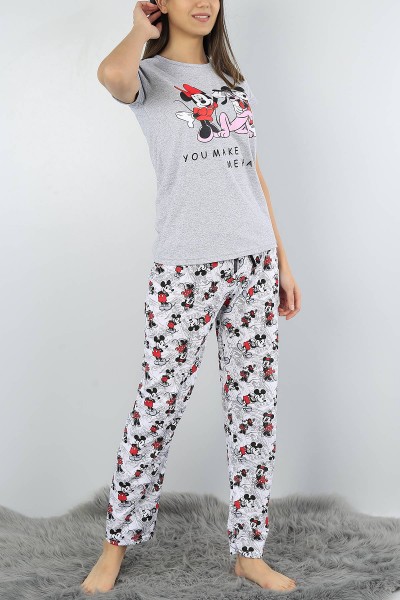 Gri Baskılı Bayan Pijama Takımı 52165