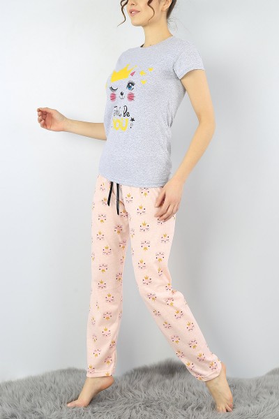 Gri Baskılı Bayan Pijama Takımı 52281