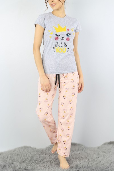 Gri Baskılı Bayan Pijama Takımı 52281