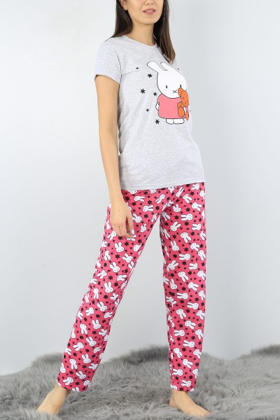 Gri Baskılı Bayan Pijama Takımı 52309