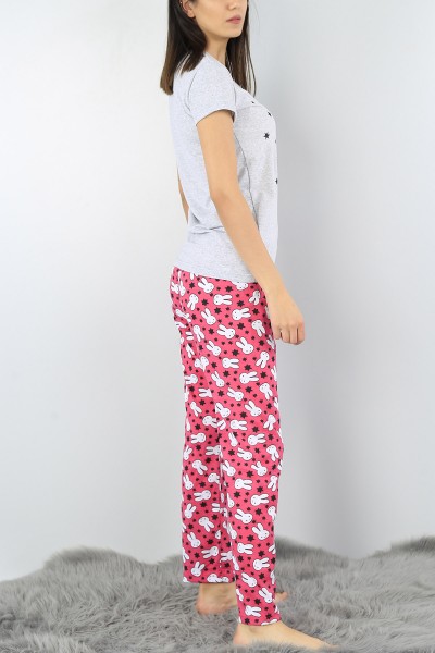 Gri Baskılı Bayan Pijama Takımı 52309