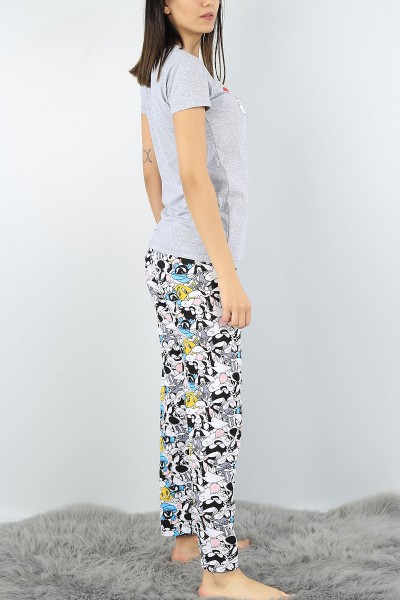 Gri Baskılı Bayan Pijama Takımı 52339