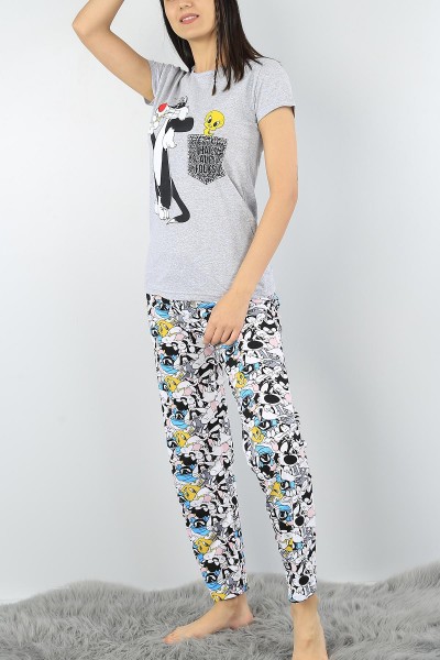 Gri Baskılı Bayan Pijama Takımı 52339
