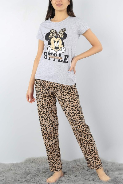 Gri Baskılı Bayan Pijama Takımı 52344