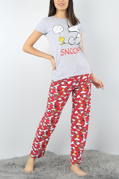 Gri Baskılı Bayan Pijama Takımı 52372