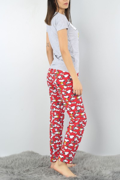 Gri Baskılı Bayan Pijama Takımı 52372
