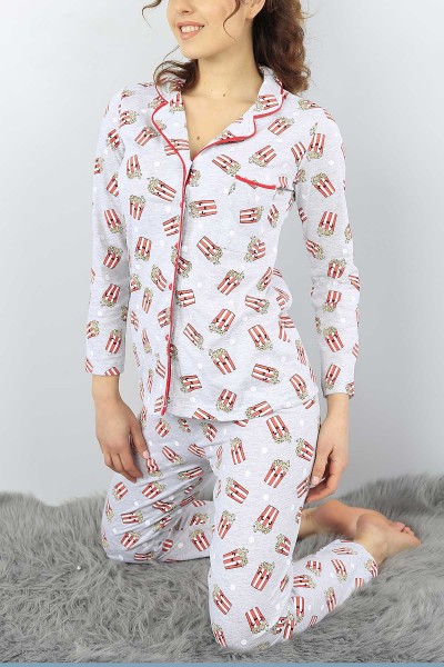 Gri Baskılı Bayan Pijama Takımı 52860