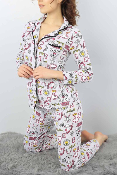 Gri Baskılı Bayan Pijama Takımı 52862
