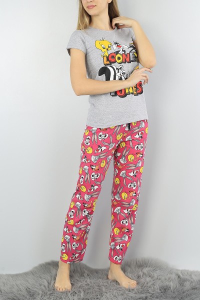 Gri Baskılı Bayan Pijama Takımı 54393