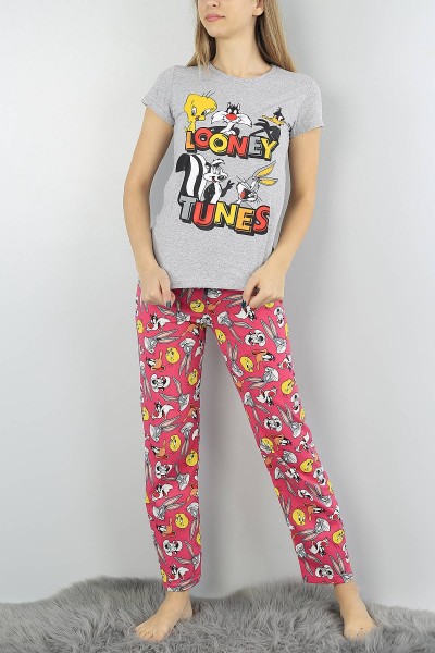 Gri Baskılı Bayan Pijama Takımı 54393