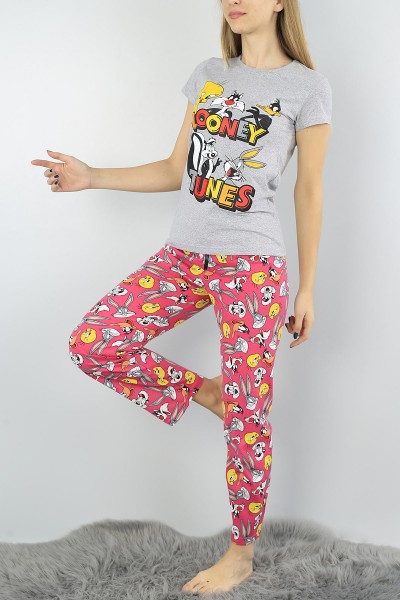 Gri Baskılı Bayan Pijama Takımı 54393