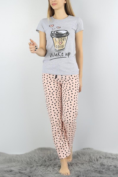 Gri Baskılı Bayan Pijama Takımı 54412