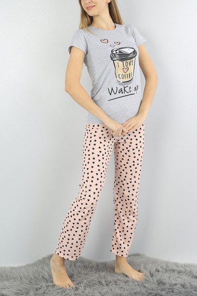 Gri Baskılı Bayan Pijama Takımı 54412
