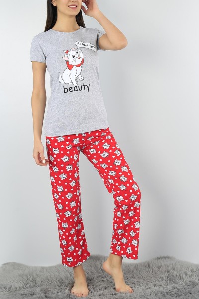 Gri Baskılı Bayan Pijama Takımı 54418