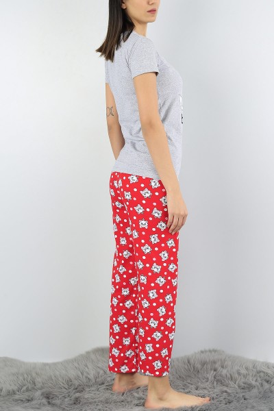 Gri Baskılı Bayan Pijama Takımı 54418