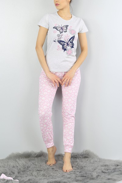 Gri Baskılı Bayan Pijama Takımı 54885