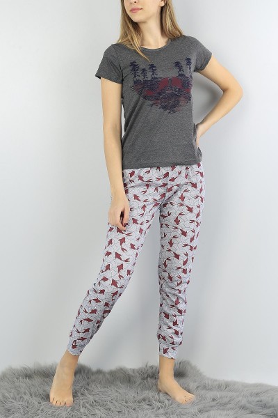 Gri Baskılı Bayan Pijama Takımı 54890